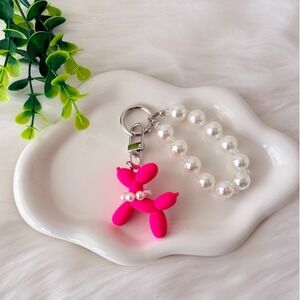 Hot Pink Balloon Dog Keychain/ Bag Charm Pearl Detail